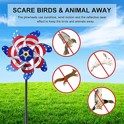 BATTIFE Preassembled Reflective Pinwheels for Yard, American Flag, 10 Pack - color: American Flags, size: 10 Pack