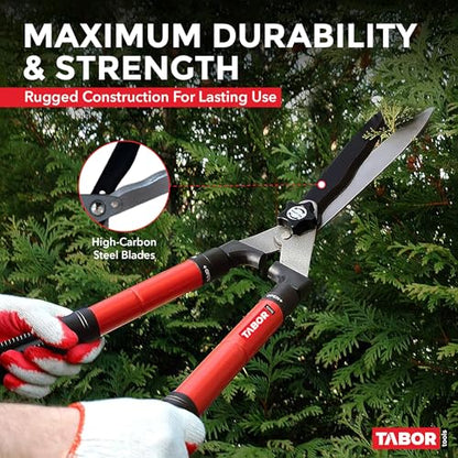 TABOR TOOLS B212A 25″–33″ Telescopic Hedge Shears with Wavy Blade and Extendable Steel Handles. Extendable Manual Hedge Clippers for Trimming Borders, Boxwood, and Tall Bushes. - style: B212A Extendable Hedge Shears