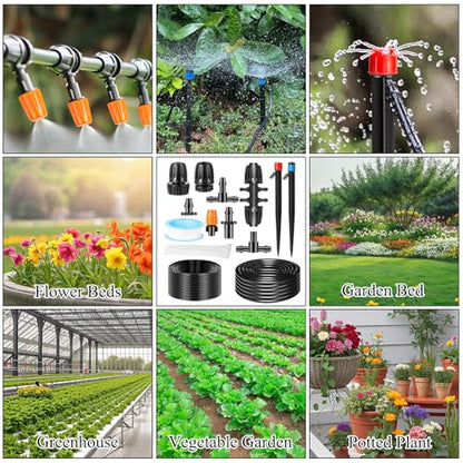 250FT Drip Irrigation System Kit, Automatic Drip Irrigation Kit with 1/2 inch Hose 1/4 inch Distribution Tubing and Accessories for Greenhouse, Yard, Lawn - size: 250 FT (40FT Main tube+210FT Distribution tube)