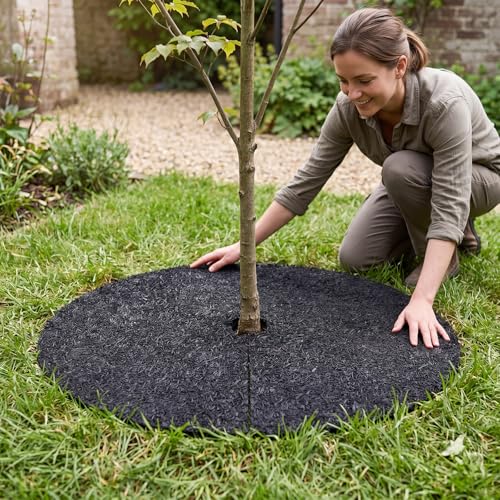 Peryiter 6 Pcs Rubber Mulch Tree Ring Protector Mat Weed Barrier, 36 in - style: 36 Inches