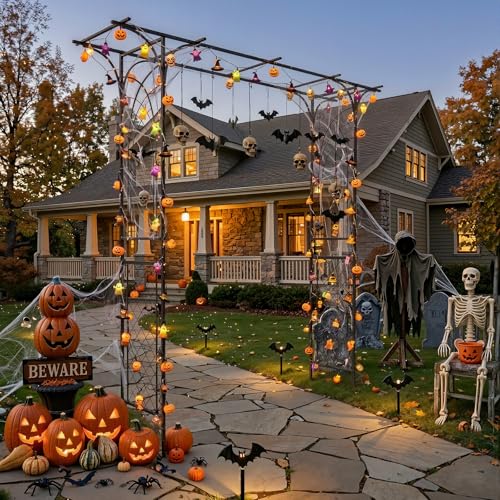VINGLI Garden Arbor, Arch for Wedding Ceremony Party, Christmas Garden Decor Steel Garden Trellis for Plant Climbing, Arch for Garden, Backyard, Lawn, for Hallowmas (Flat Top) - style: Flat Top