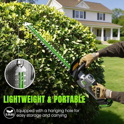 Hedge Trimmer Cordless 22" - 2 x 21V Batteries & Fast Charger, Easy to Use - color: Green