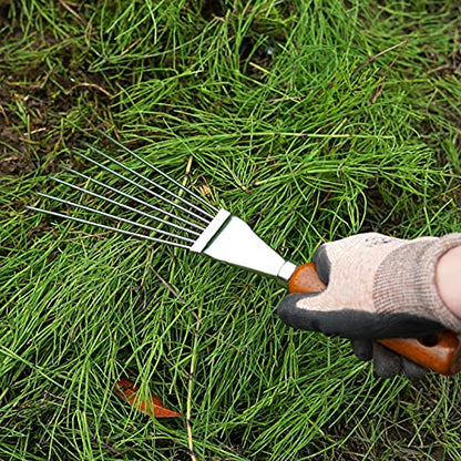 Japanese Hand Rake Garden Tool - Japanese Steel with Wood Handle - Small Rake for Leaves, Handheld Garden Cleaning Tool - Made in Japan - color: Brown Rake