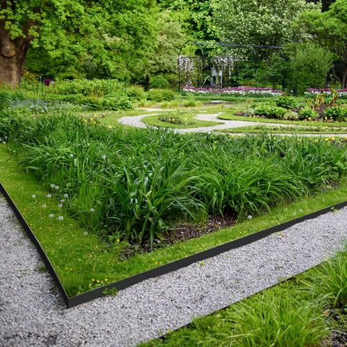 Worth Garden 10-Pack (34Ft Total) Galvanized Steel Landscape Lawn Edging - 6 in. H Bendable Metal Strips - Hammer-in 18-Gauge Flexible Black Edging Border - Yard Pathway Divider - Buckle Connection
