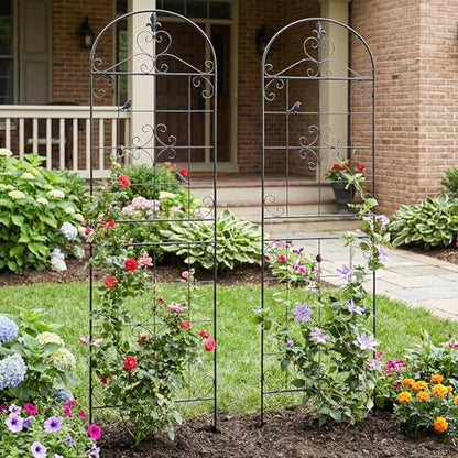 70.8" Black Metal Garden Trellis for Climbing Plants, 2 Pack - color: Black