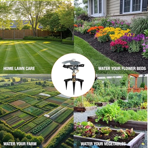 Heavy Duty Impact Pulsating Sprinkler 300004, Powerful Jet Reach 80 ft Diameter, 360° Range Control to Cover up to 5,000 Sq Ft for Farm, Lawn and Garden Irrigation, by New England Garden Tools