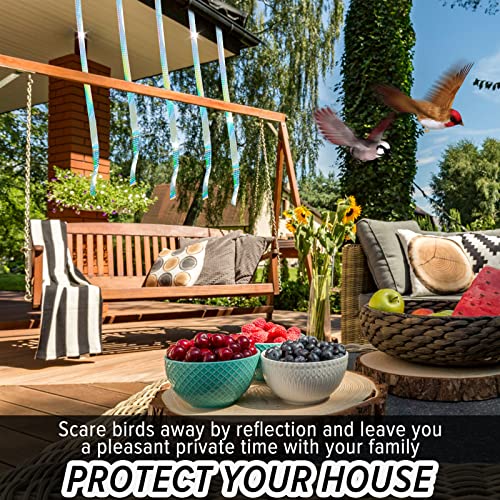 MP mypole Bird Scare Tape Ribbon, 2 * 300 Foot Reflective Tape Ribbon for Birds Woodpecker Scare Reflective Flash Tape Scare Birds Away for Outdoor, House, Garden, Patio, Orchard - size: 300ft*2