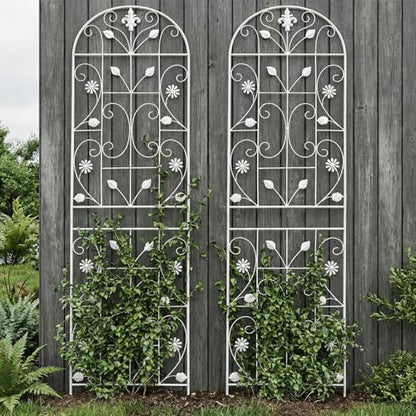 70.8" Metal Garden Trellis for Climbing Plants, 2 Pack White - color: White