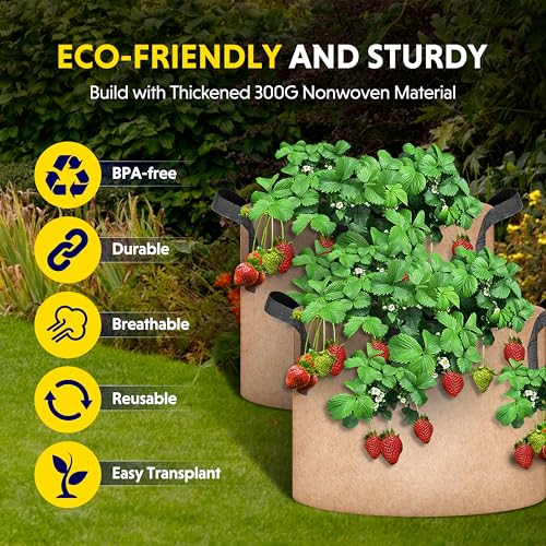 iPower Plant Grow Bag 7 Gallon 6-Pack Heavy Duty Fabric Pots, 300g Thick Nonwoven Fabric Containers Aeration with Nylon Handles, for Planting Vegetables, Fruits, Flowers, Tan 2024 Version - color: Tan, size: 7 Gallon