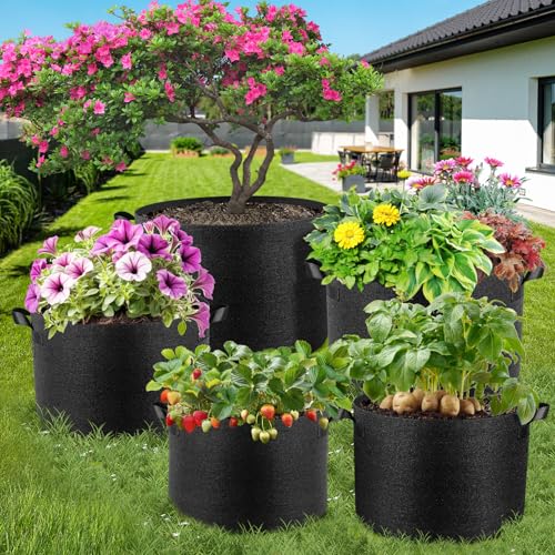 Jorvila 5-Pack 3 Gallon Grow Bags - color: Black, size: 3 Gallon