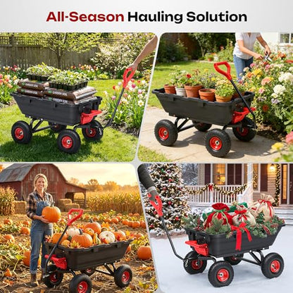 Autodaya Garden Dump Cart Wagon 1000 Lbs, Heavy Duty Yard Wheelbarrow - color: 1000 Lbs|black&red