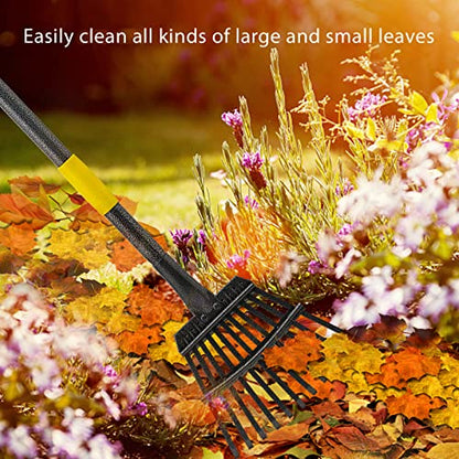 Oliynedy Leaf Rake for Gardening, Adjustable Metal Garden Rake for Leaves Long Handle 30-60", 11 Tines 9" Wide Small Lawn Collapsible Yard Adult Kids Rake for Camping Flower Beds Mulch Shrub - style: 30-60"