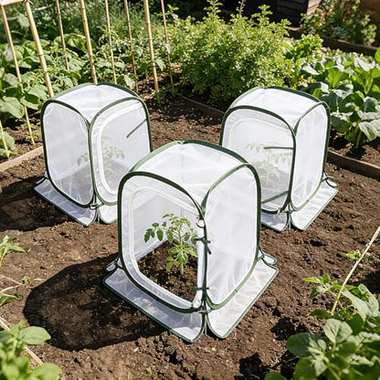 Augshy Pop Up Plant Covers, 3 Pack Mesh Net Protectors Cage with Stakes