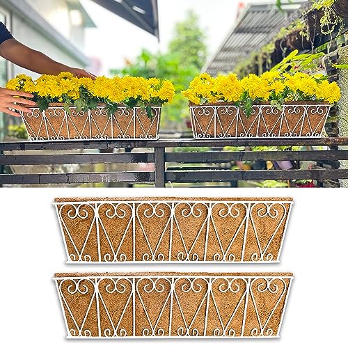 LaLaGreen Fence Wall Planter (24 in, 2 Pack) White Coco Liner Trough Box - size: 24" (61cm) x 2 Pack