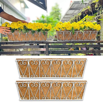 LaLaGreen Fence Wall Planter (24 in, 2 Pack) White Coco Liner Trough Box - size: 24" (61cm) x 2 Pack