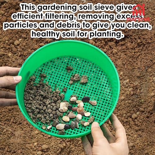 4pcs Sifter for Rocks, Sifting Pan, Fossil Soil Sieves Screen for Gardening, Fine Classifier Compost Strainer, Round Plastic Riddle Work Tray Small Set for Dirt Sand Mealworm Casting Gravel, Green