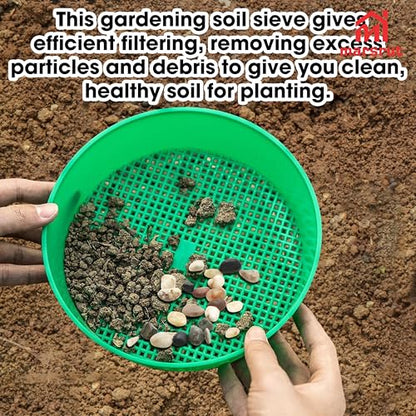 4pcs Sifter for Rocks, Sifting Pan, Fossil Soil Sieves Screen for Gardening, Fine Classifier Compost Strainer, Round Plastic Riddle Work Tray Small Set for Dirt Sand Mealworm Casting Gravel, Green