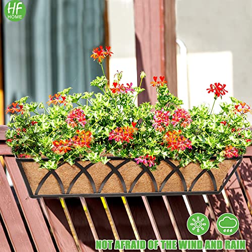 HFHOME 24 inch Railing Planter Box - 4 Pack Metal Window Trough with Coconut Coir Liners, Flower Basket for Deck Railings Balcony or Porch to Display Plants and Flowers - size: 24 Inch 4-Pack X-Pattern