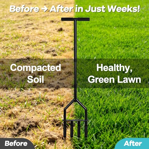 Manual Lawn Coring Aerator, 43" 4-Tine Plug Aerator for Lawn Care