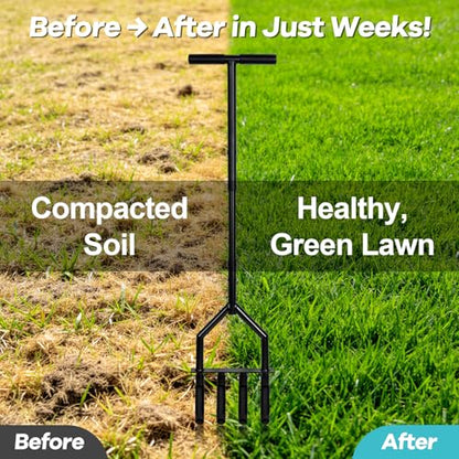 Manual Lawn Coring Aerator, 43" 4-Tine Plug Aerator for Lawn Care