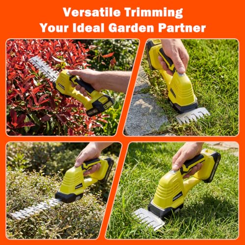 20V Hedge Trimmer Cordless with 2 Battery and Charger, 2 in 1 Bush Trimmer