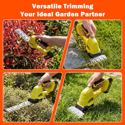 20V Hedge Trimmer Cordless with 2 Battery and Charger, 2 in 1 Bush Trimmer