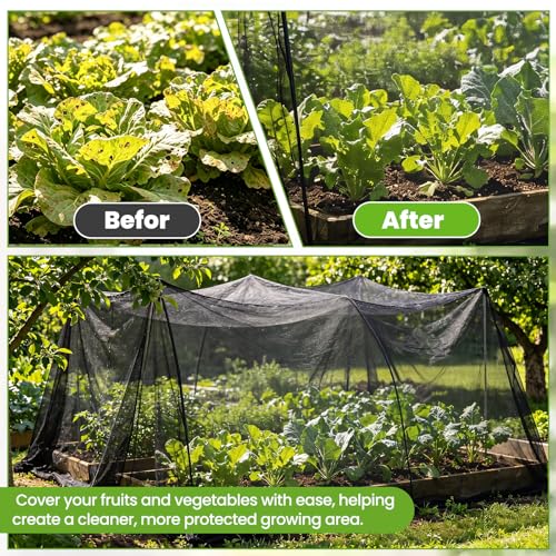 Jevrench 10 x 50 ft Strong PP Garden Netting, Mosquito Net for Patio, Black - size: 10 x 50 ft