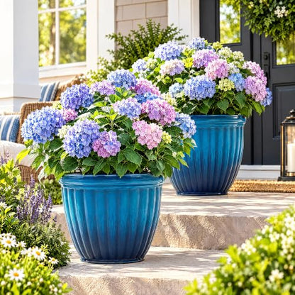 Autodaya 15" Large Planters for Outdoor Plants Set of 2 Plastic Flower Pots - color: 15" Gradient Cobalt Blue Finish