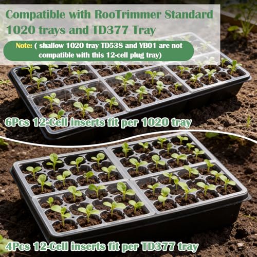 RooTrimmer 40 Pack Reusable 12-Cell Clear Seed Starter Trays - Extra Large Drainage Holes, Easy to Repotted, Clear Transparent Tray for Root Observation, Seed Starting, Fits 1020 Flats and TD377 Trays - color: Clear, size: 12 Cells-40P