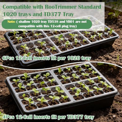 RooTrimmer 40 Pack Reusable 12-Cell Clear Seed Starter Trays - Extra Large Drainage Holes, Easy to Repotted, Clear Transparent Tray for Root Observation, Seed Starting, Fits 1020 Flats and TD377 Trays - color: Clear, size: 12 Cells-40P