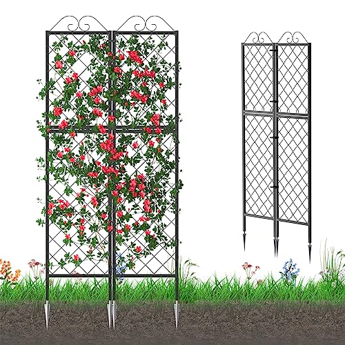 Zhongma 2 Pack Metal Garden Trellises for Climbing Plants, 77.2 Inch Tall Metal Fence Plant Support Trellis for Flower and Vagetable - size: 32"W x 0.8"D x 77.2"H (2 Pack)