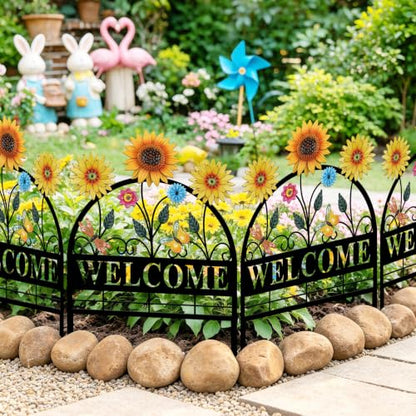 4 Pack Sunflower Garden Fence Metal Butterfly Flower Design - style: Sunflower