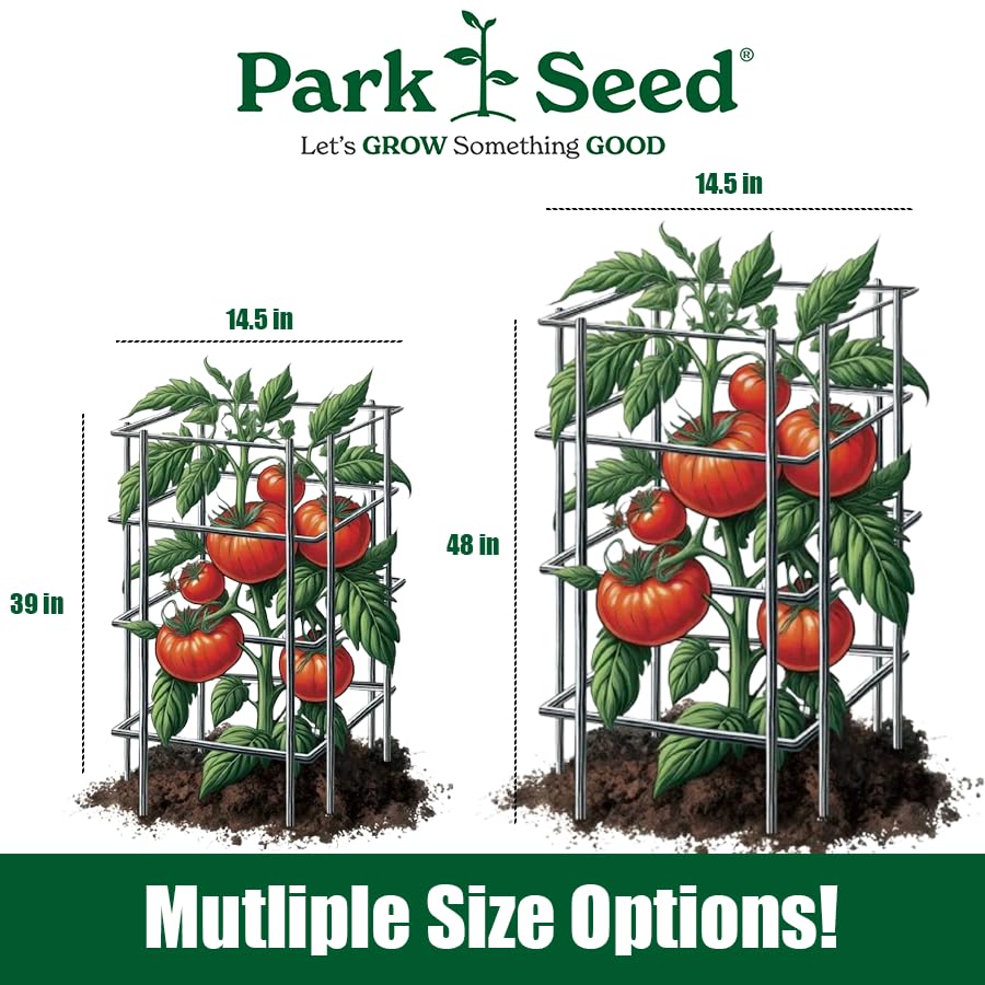 Park Seed Tomato Cages – 39" Tall Heavy-Duty Plant Supports for Tomatoes, Peppers, Cucumbers, and Climbing Vegetables, Foldable Metal Garden Trellis, Pack of 3 - size: 39" (3 Pack)