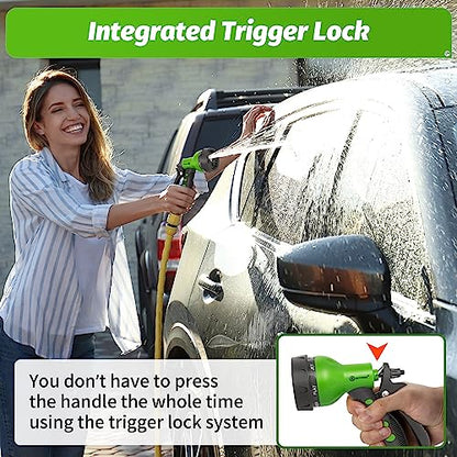 AUTOMAN-Garden-Hose-Nozzle,ABS Water Spray Nozzle with Heavy Duty 7 Adjustable Watering Patterns,Slip Resistant for Watering Plants,Lawn& Garden,Washing Cars,Cleaning,Showering Pets - Green - color: Green