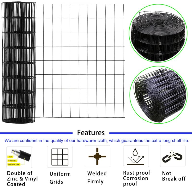 Wire Fence 2in x 3in Black Vinyl Coated Wire Mesh 48" x 50' Welded Wire Fencing 16Gauge, PVC Coating Chicken Wire Fence,Welded Wire Mesh Roll for Garden Guard Fence Poultry Cage Net Fencing - size: 2"x3"x48"x50'x16Gauge