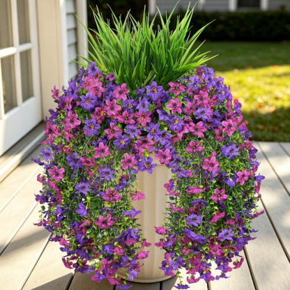 7PCS Artificial Fall Hanging Flowers for Outdoor, Six-Petaled Faux Mums - color: Purple