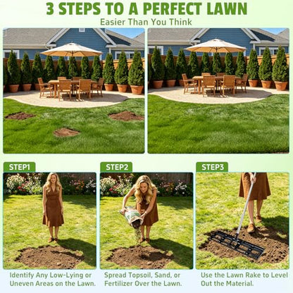 Modular Lawn Leveling Rake, 30”x10” Expandable Stainless Steel