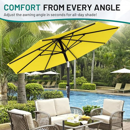 AreShark 9FT Outdoor Patio Umbrella with Tilt and Crank, Yellow - color: Yellow, size: 9ft
