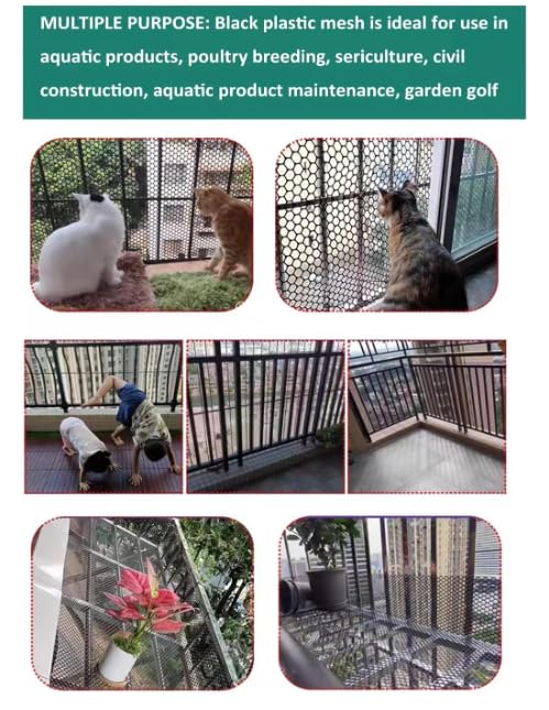 Plastic Chicken Wire Mesh - 16in x 16.4 ft Black,Comes with 30 Twist Ties, Plastic Wire Mesh Fence for Dogs, Cats & Poultry - Garden Netting & Animal Barrier, Balcony Netting for Pets - WEYHDDTL - size: 16Inchx16.4Ft(0.3"Opening)