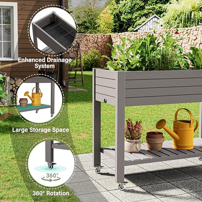 Elevated Raised Garden Bed with Wheels,Medium Gray-33.7" h - color: Medium Gray, size: 33.7"h