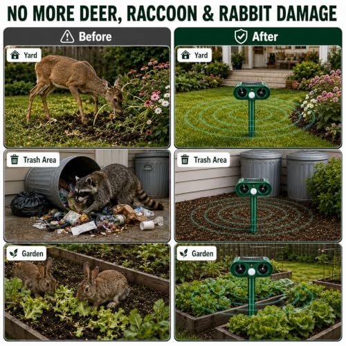 2026 Upgraded Solar Ultrasonic Animal Repellent Outdoor for Yard 4-Pack