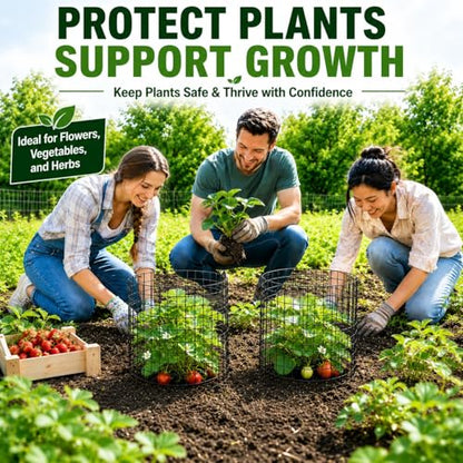 Plant Cages for Garden, 10 Sets 30Pcs Pre-Bent Wire Plant Protectors, 14" H x 13" D Cylinder Mesh Covers with Zip Ties, Gloves & Stakes, Animal Barrier for Rabbits Chickens from Vegetables Flowers - color: 10 Pack