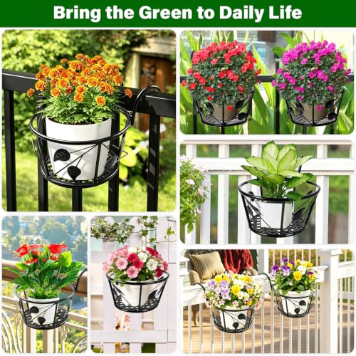 3 Pack Round Hanging Railing Planters,Indoor Porch Railing Planters