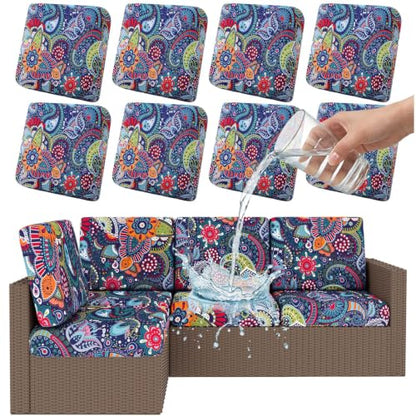 Smiry Waterproof Patio Cushion Covers, Stretch Outdoor Furniture Covers - color: Blue Green, size: 8PCS