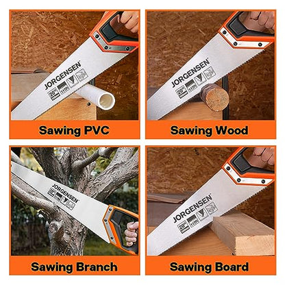 JORGENSEN 20 Inch Pro Hand Saw, 11 TPI Fine-Cut Ergonomic Non-Slip Aluminum Ultrasonic Welding Handle for Sawing, Trimming, Gardening, Woodworking, Drywall, Plastic Pipes - style: 20 Inch
