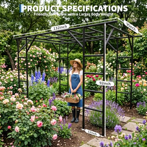 Garvee Large Grape Vine & Cucumber Trellis, 132 inches Garden Arch Trellis - size: 11 x 7.7 x 7.5 Ft T-Insert-Fit