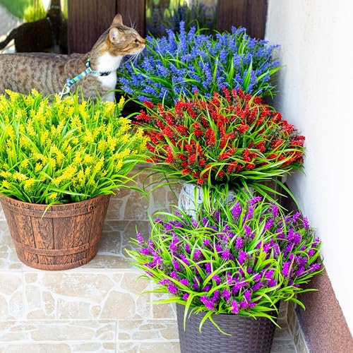 AXYLEX Artificial Lavender Outdoor, 20 Bundles Fake Plants (Red) - color: Red