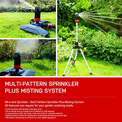 Eden 16030 5 Pattern Turbo Gear Drive Rotary Sprinkler Head Plus One-Direction Misting System for Lawn and Garden, 360 Degree Coverage - style: Sprinkler Head