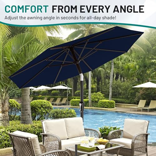 AreShark 9FT Outdoor Patio Umbrella with Tilt and Crank, Navy - color: Navy, size: 9ft