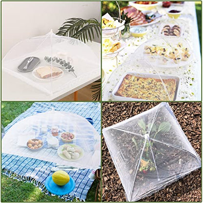 ZMCINER 7 Pack Food Covers for Outdoors Mesh Screen Include Food Tents 1 Extra Large (40"X 24") & 6 Standard (17"X 17") Collapsible and Reusable Mesh Covers for Outside, BBQ Party Supplies, Fruit - size: 7 PACK (1*XXL+6*L)